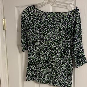 Women's Green and Blue Leopard Print Top